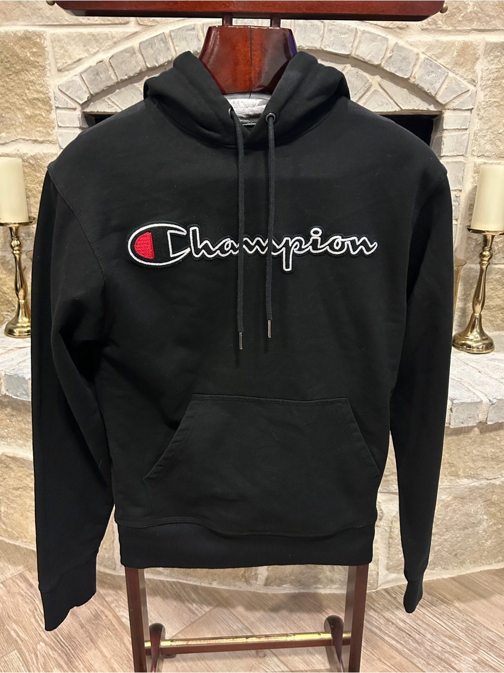 Boys Champion Black Hoodie with Red & White Logo